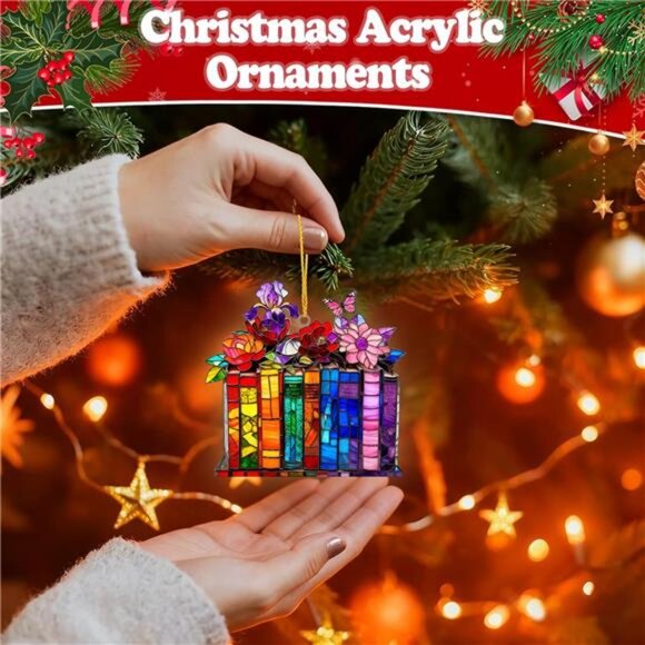 Acrylic Book Ornament Stained Glass Style Window Hanging for Book Lovers - Picture 4 of 7